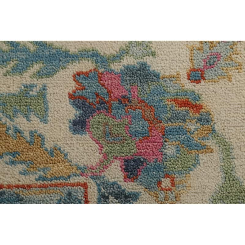 Blue Floral Oushak Oriental Area Rug Handmade Wool Carpet - 8'8"x 12'0"