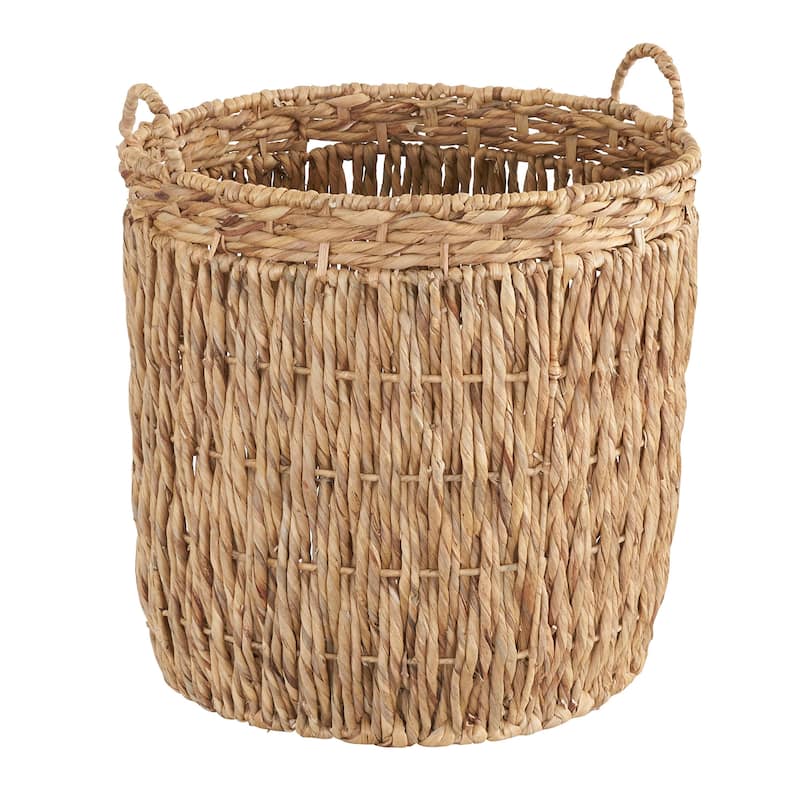 Household Essentials Decorative Woven Wicker Floor Basket with Handles - 17.70'' x 17.70'' x 19.70'' - 17.70'' x 17.70'' x 19.70'' - Beige