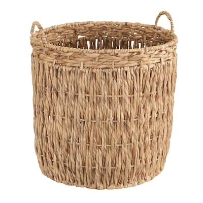Household Essentials Decorative Woven Wicker Floor Basket with Handles - 17.70'' x 17.70'' x 19.70''