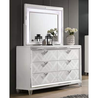 Bel Air Modern White 64-inch Wide Wood 6-Drawer 2-piece Dresser and Mirror Set by Furniture of America