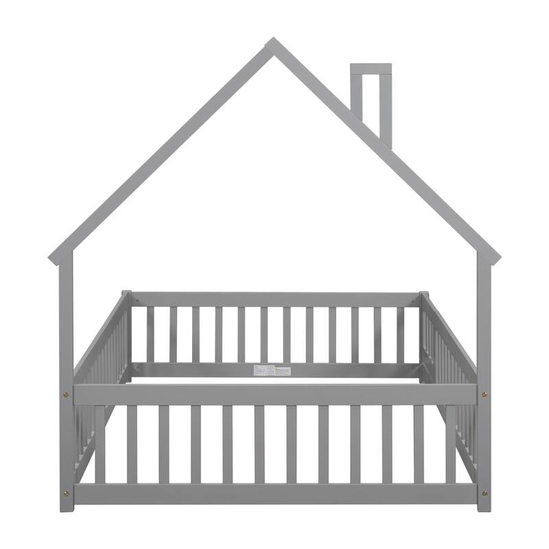 House-Shaped Headboard Floor Bed with Fence