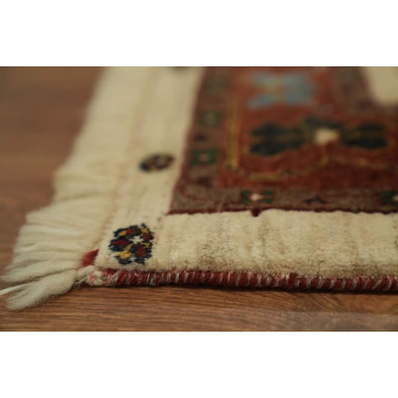Hand Knotted Oriental 100% Wool Carpet Tribal All-Over Beige & Ivories Gabbeh Area Rug - 6' 4'' X 4' 2''