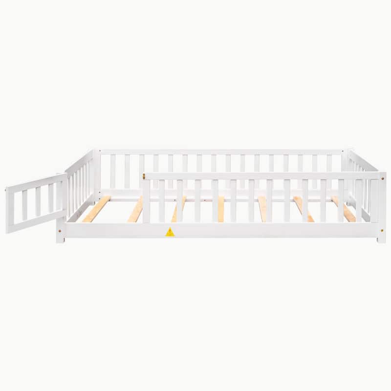 Pine Wood Floor Platform Bed with Fence and Door