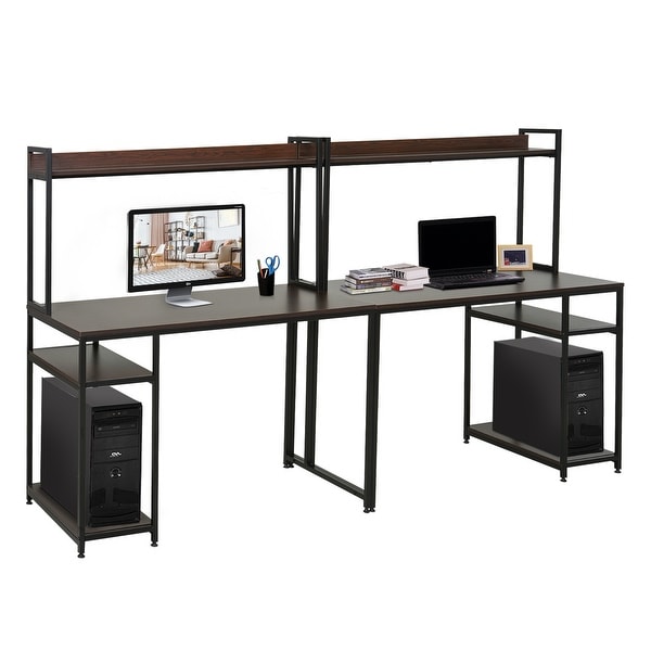 HOMCOM 94.5in Industrial Double Computer Desk with Hutch and