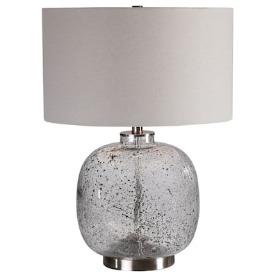 Abstract Glass Table Lamp with Gray Round Drum Shade - 23.25" - Clear and Black