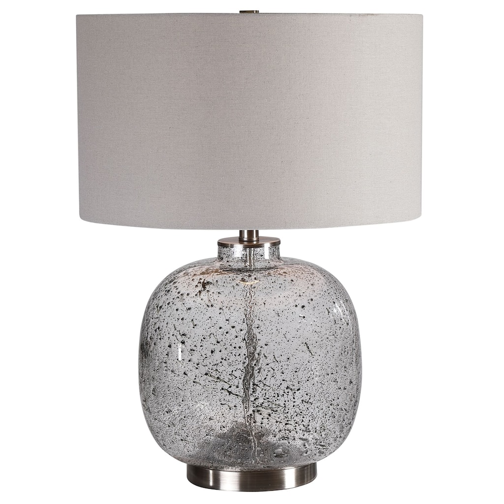 Abstract Glass Table Lamp with Gray Round Drum Shade - 23.25" - Clear and Black