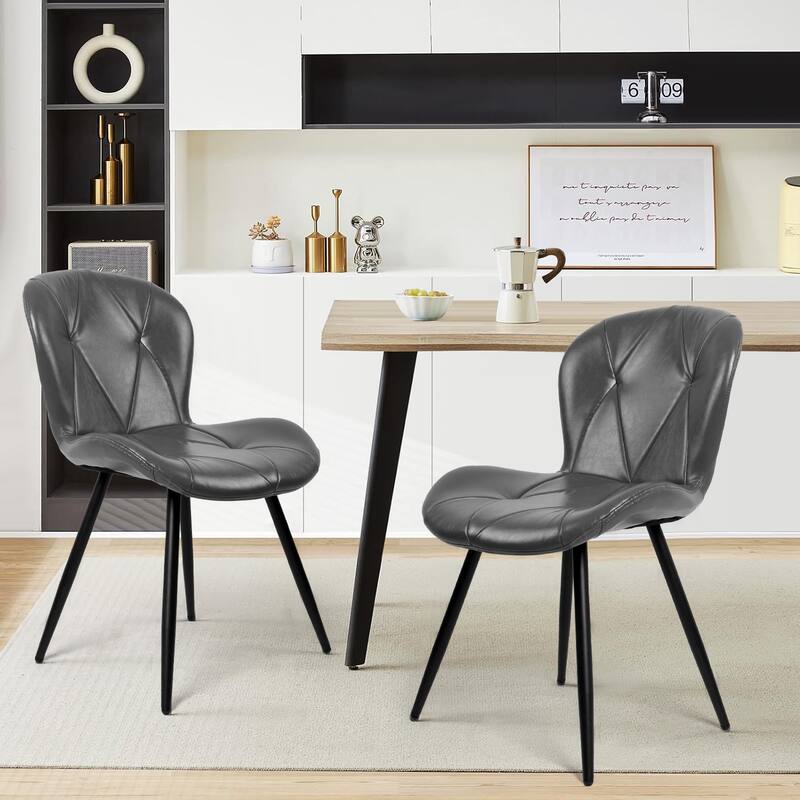 Upholstered Leather Dining Chair (Set of 2) - Grey