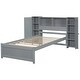 preview thumbnail 11 of 22, Twin Size Platform Bed with Storage Headboard, 3-Shelves, 2-Side Lockers, Solid Pine Wood Frame for Bedroom, Grey