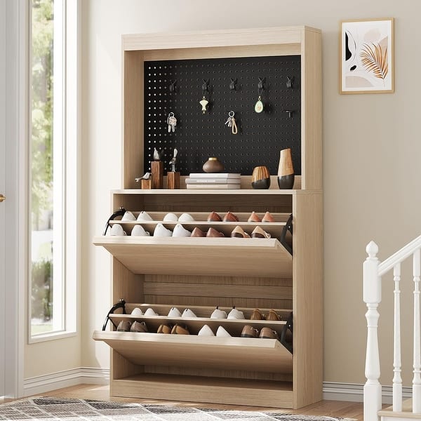 Shoe Cabinet With 2 Flip Drawers, 31.5" Hidden Shoes Storage