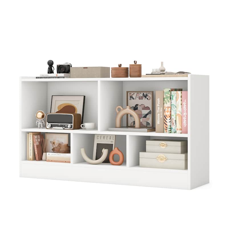 Kids Storage Cabinet with 5 Cubes and Display Shelf Bookcase Organizer for Bedroom and Playroom - 44" x 12" x 24" (L x W x H) - White