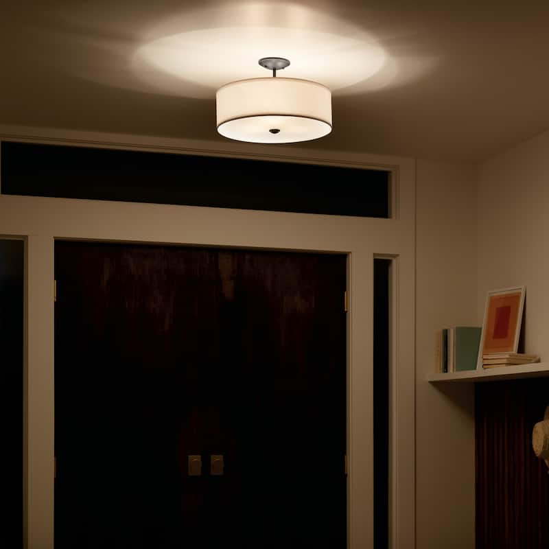 Kichler Lighting Shailene 14 in. Round 3-Light Black Drum Semi-Flush Mount Ceiling Light with White Microfiber Shade