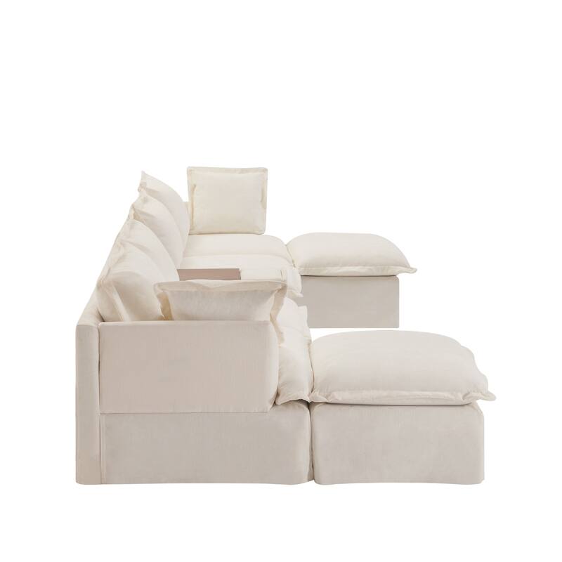131" Chenille U-Shaped Modular Sectional Sofa with Console
