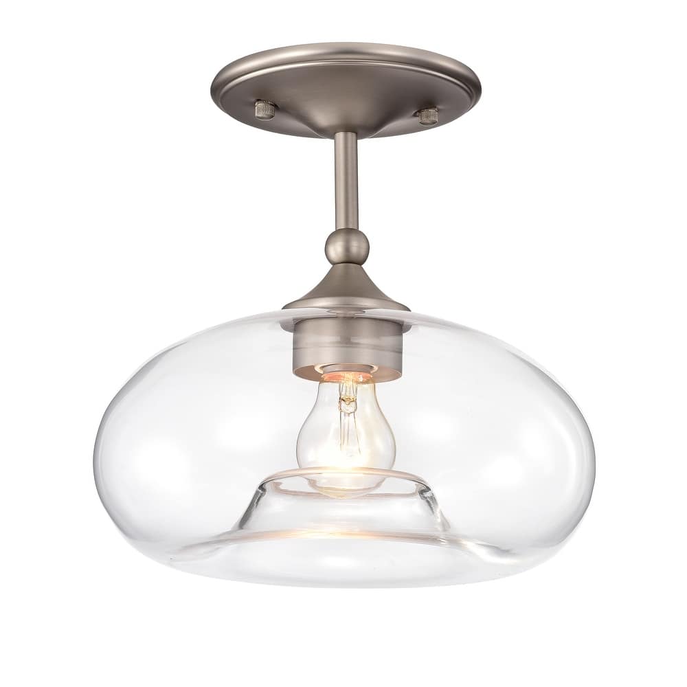 Masix 1-Light Semi-Flushmount Iron Metal Lamp with Donut Glass Shade