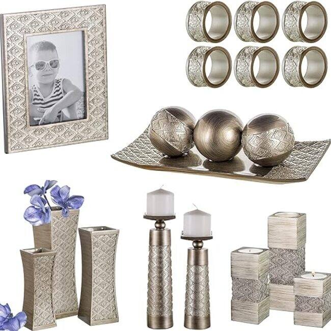 Creative Scents Dublin Brushed Silver Decorative Tray and Orbs/Balls