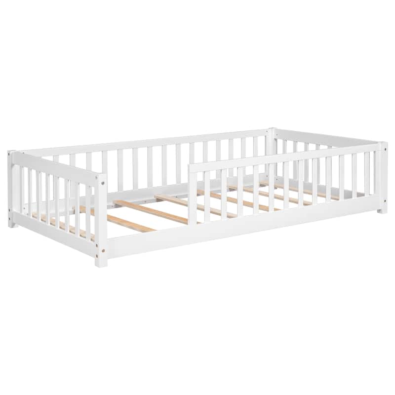 Floor Platform Bed with Fence without Door