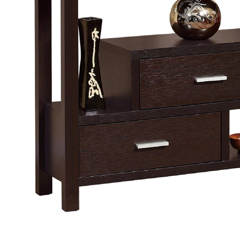 Display Cabinet with 5 Shelves, 2 Drawers, 63 Inch, Red Cocoa Brown