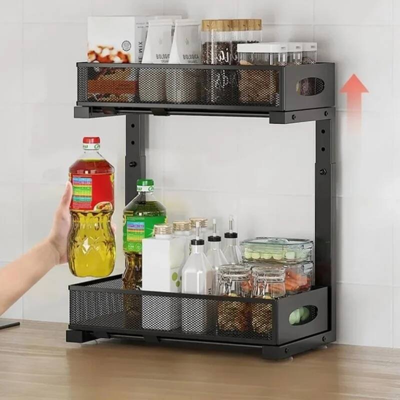 Under Sink Organizer, 2 Tier Kitchen Cabinet Organizer With Pull Out Drawer, Under Sink Storage for Bathroom Kitchen