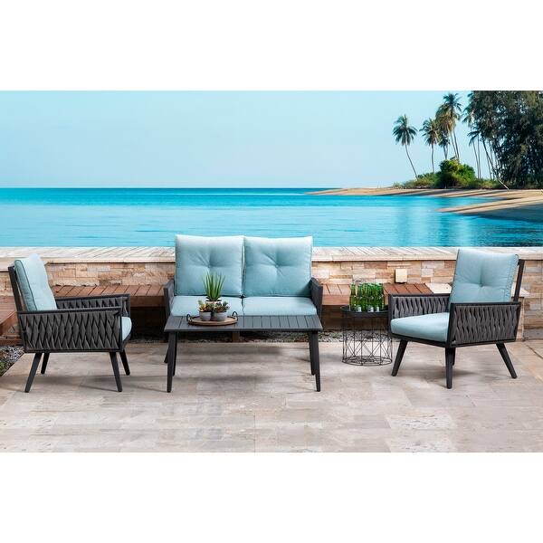 Shop Glitzhome 4 Piece Outdoor Mid Century Modern Patio Set Overstock 30870941
