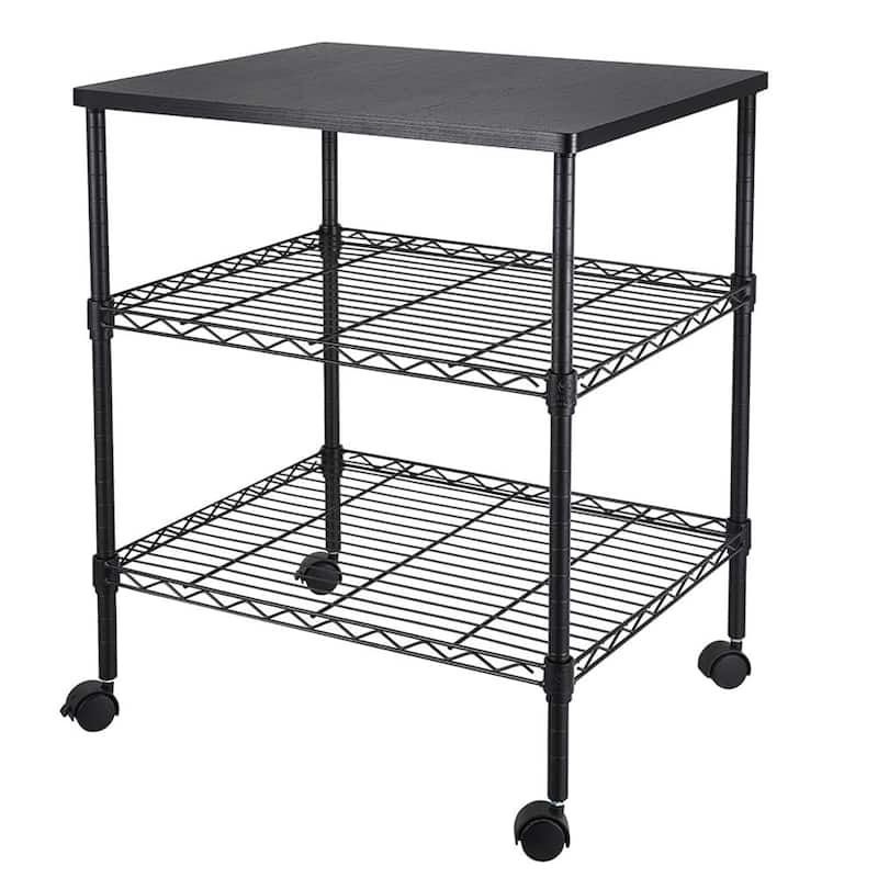 3 Tiers Rolling Storage Rack,Microwave Cart on Wheels - Black