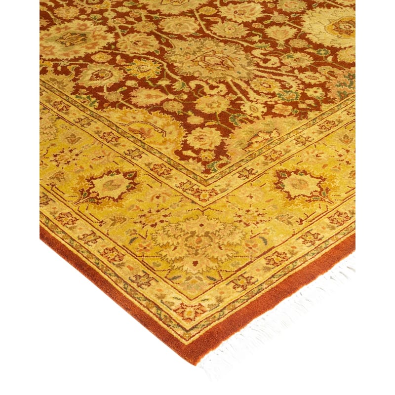 Overton Handknotted Wool Traditional Oriental Orange Area Rug - 5' x 8'