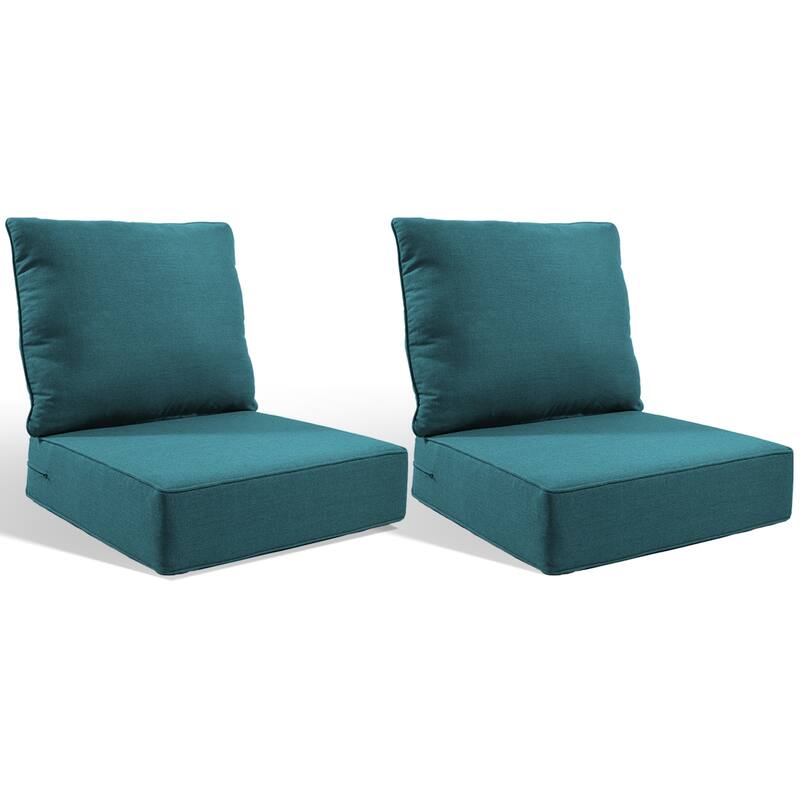 Pocassy 24x24x6 Inch Thick Cushions Pillows Set Indoor Outdoor Deep Seat Water & Fade Resistant - Peacocka Green Cushion - 2 Set Seat & Back Cushion