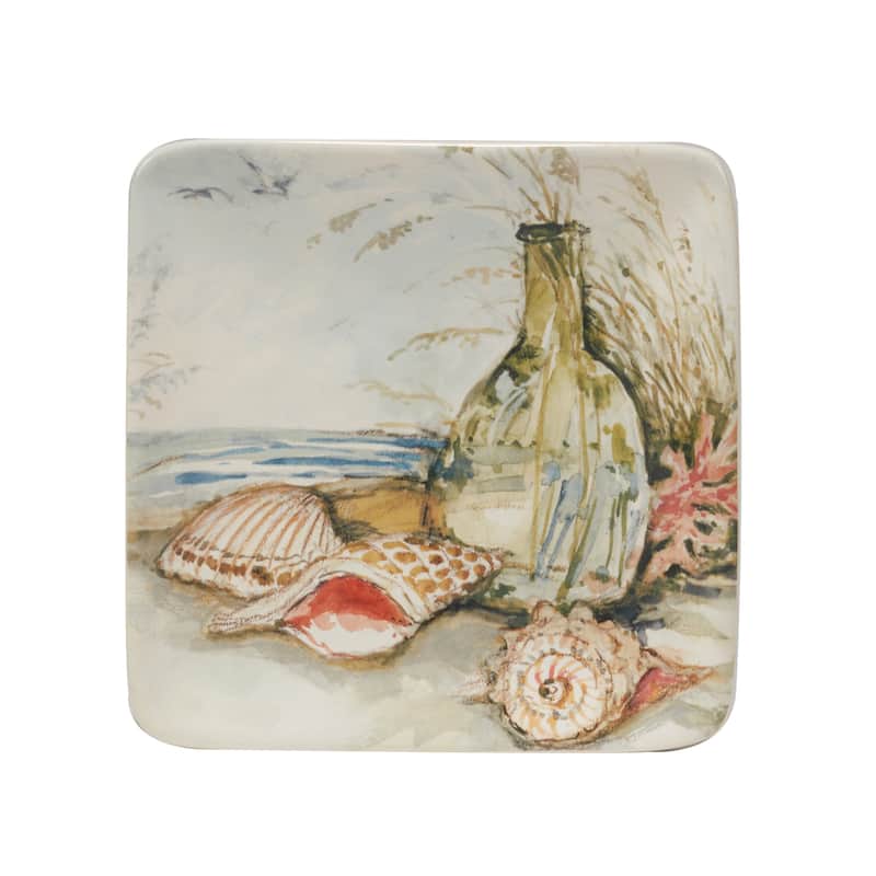 Certified International Coastal Landscape 6" Canape/Luncheon/Appetiser Plates, Set of 4 Assorted Designs - 10.75' x 11'