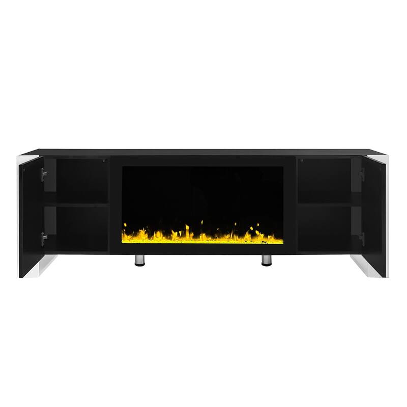 Modern 68.1 TV Stand with Built-in Fireplace, High Gloss Finish, and Spacious Cabinets for Organized Living.