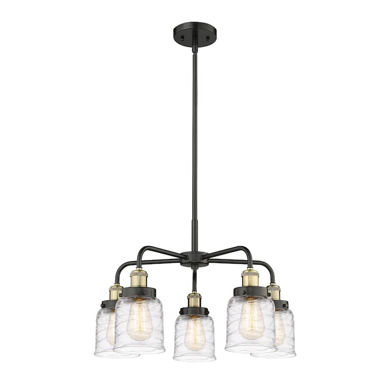 Innovations Lighting Bell - 5 Light 23" Stem Hung Chandelier - Black Antique Brass/Clear Deco Swirl
