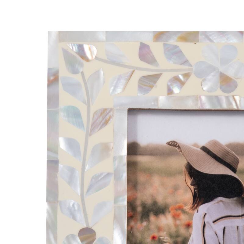 Wood Mother Of Pearl Inlay Vine Photo Frame - Ivory