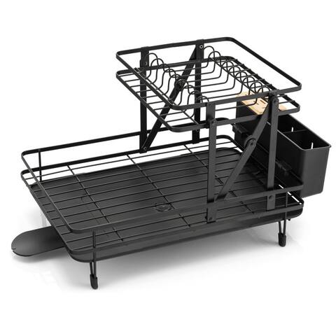2-Tier Collapsible Dish Rack with Removable Drip Tray - 19.3"-22" x 12.2" x 11.8"(L x W x H)