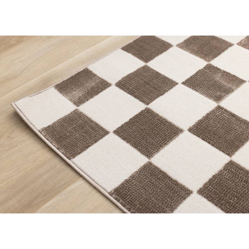 Leopold Collection - Checkered Brown White Geometric Area Rug