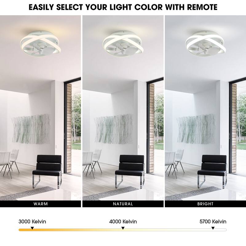 13-inch Matte White Coastal Caged Fandelier Flush Mount Dimmable LED Ceiling Fan