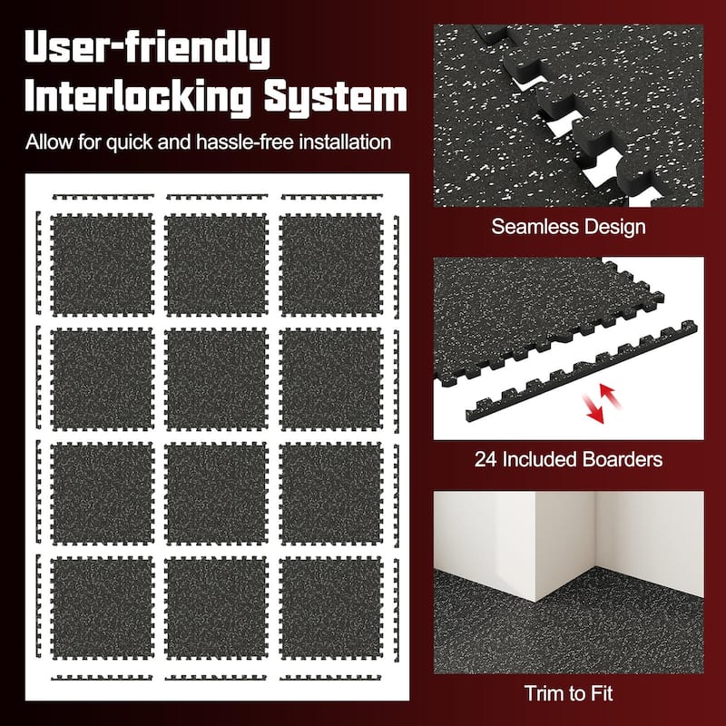 Costway 12/24 PCS 0.79” Thick Rubber Top Exercise Mat 48 Sq Ft