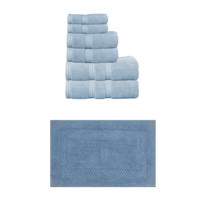 Home Weavers Classy Bath Mat 100% Soft Cotton 6 Pc Towel Set & 1 Pc 17x24" Bath Rug, Machine Washable & Non Slip (Set of 7)