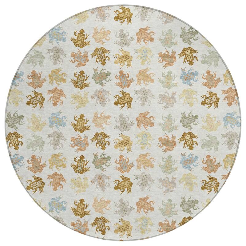 Machine Washable Indoor/ Outdoor Modern Frogs Chantille Rug