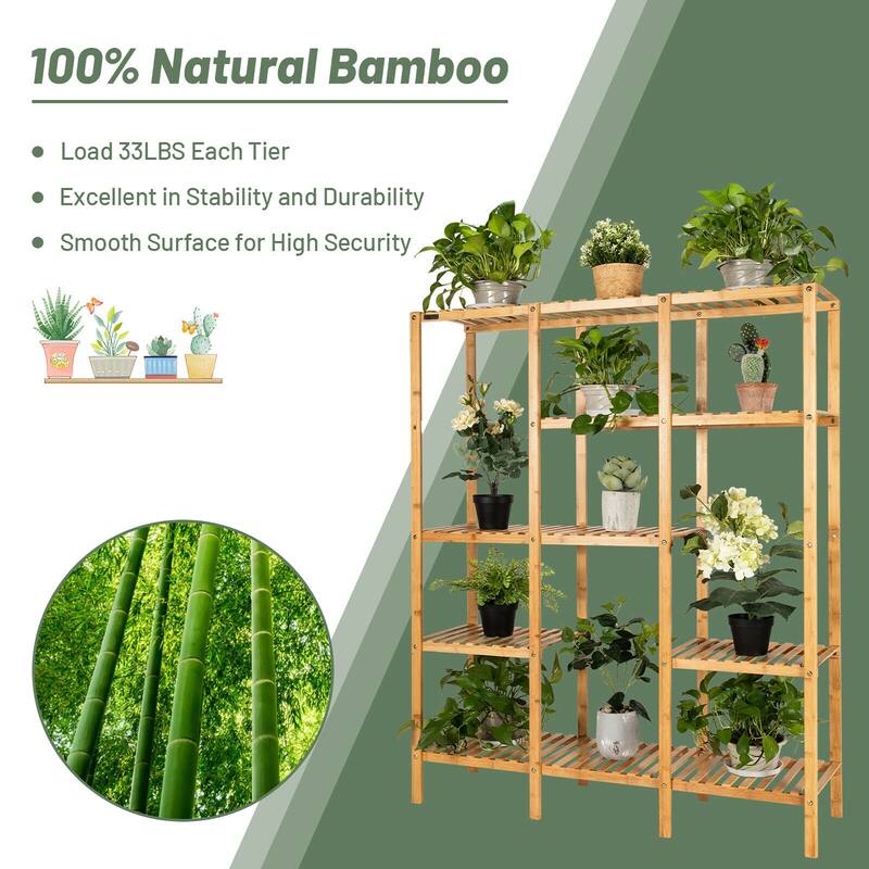 Multifunctional Bamboo Shelf Storage Organizer Rack Plant Stand