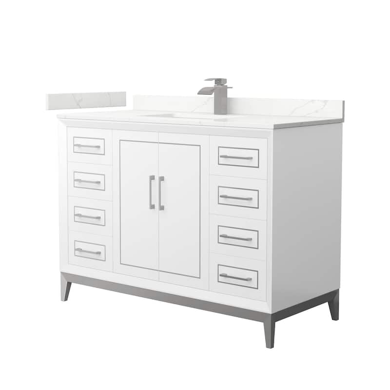 Wyndham Collection WCH515148S-QTZ-UNSMXX Marlena 48" Free Standing - White / Giotto Quartz Top / Brushed Nickel