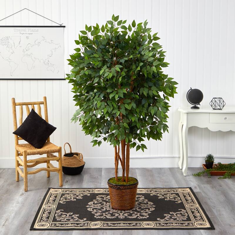 Artificial Ficus Tree 5.5Ft with Planter - Indoor Faux Weeping Fig Tree - Home Decor Accent - Green - 41-50 Inches