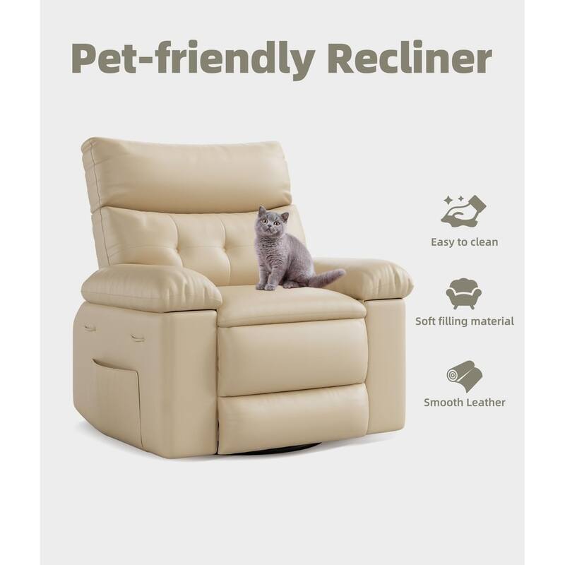 360° Swivel Oversized Recliner Chairs with Heat and Massage - Lazy Recliner Chair - Beige