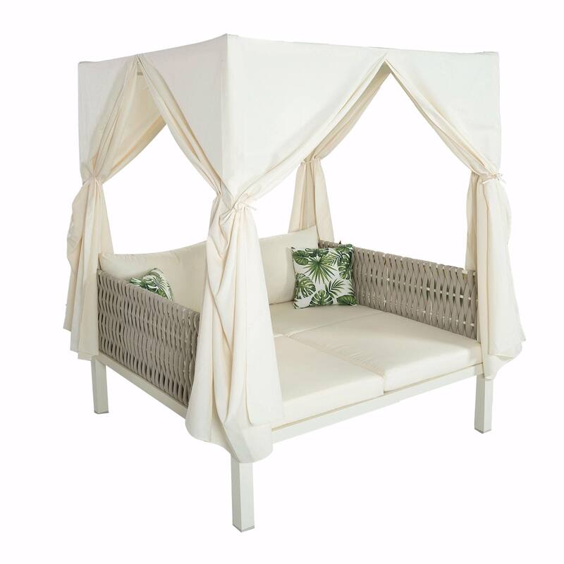 Outdoor Patio Sunbed with Curtains, High Comfort, Suitable