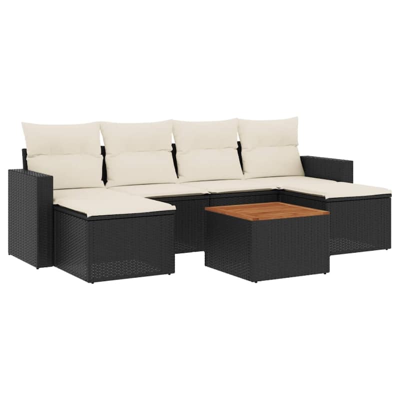 vidaXL Patio Sofa Set with Cushions Outdoor Furniture 7 Piece Poly Rattan - 21.7 x 21.7 x 14.6