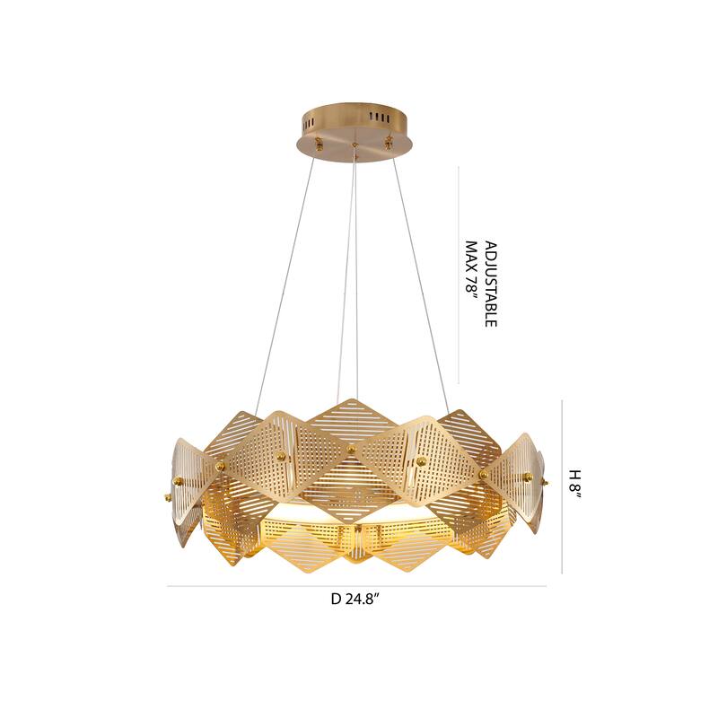 1-Light Brass Stainless Steel Cage Frame LED Chandelier