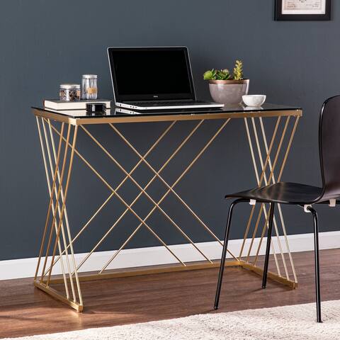 SEI Furniture Doreen Contemporary Gold Glass Desk