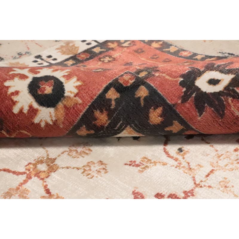 Hand Knotted Oriental Viscose Silk Carpet Transitional All-Over Beige & Ivories Oushak Area Rug - 7' 8'' X 5' 0''