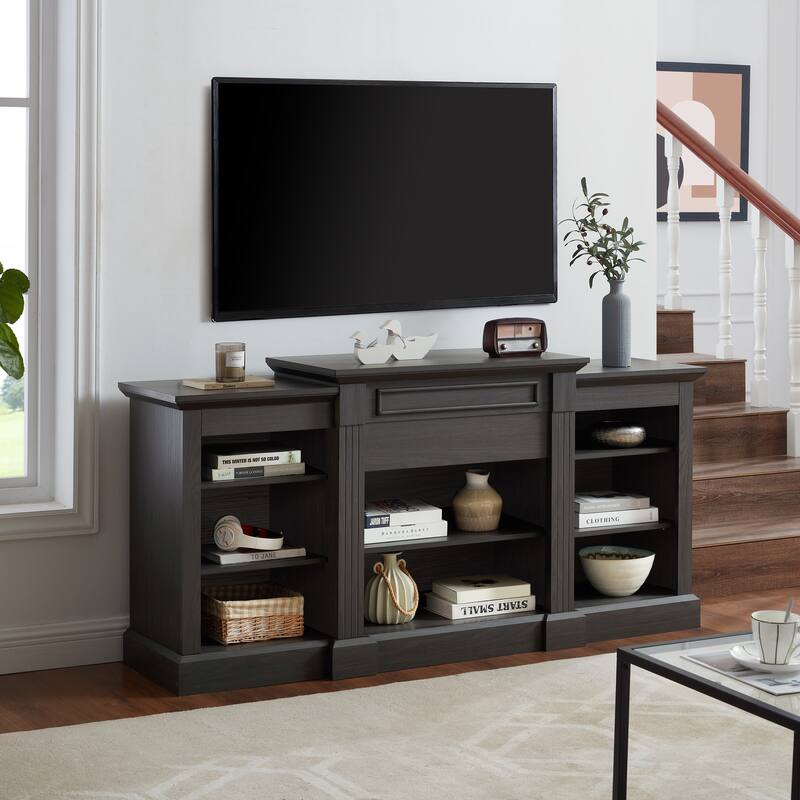 Modern TV Stand, Media Entertainment Stand with Large Storage Cabinet Open Shelves and Adjustable Shelves for Living Room, Grey