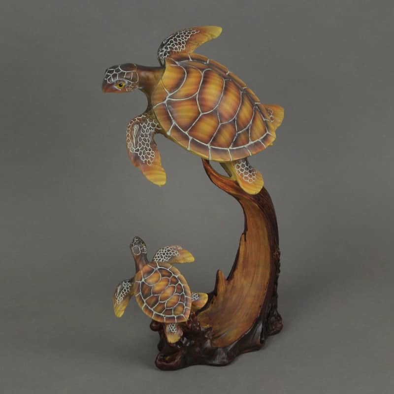 Sea Turtle Family Sculpture Home Decor Statue Desk Shelf Coastal Resin - 9 X 7 X 4 inches
