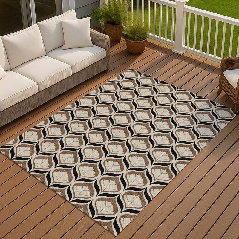 Machine Washable Indoor/ Outdoor Modern Trellis Chantille Rug - Fudge - 3' x 5'