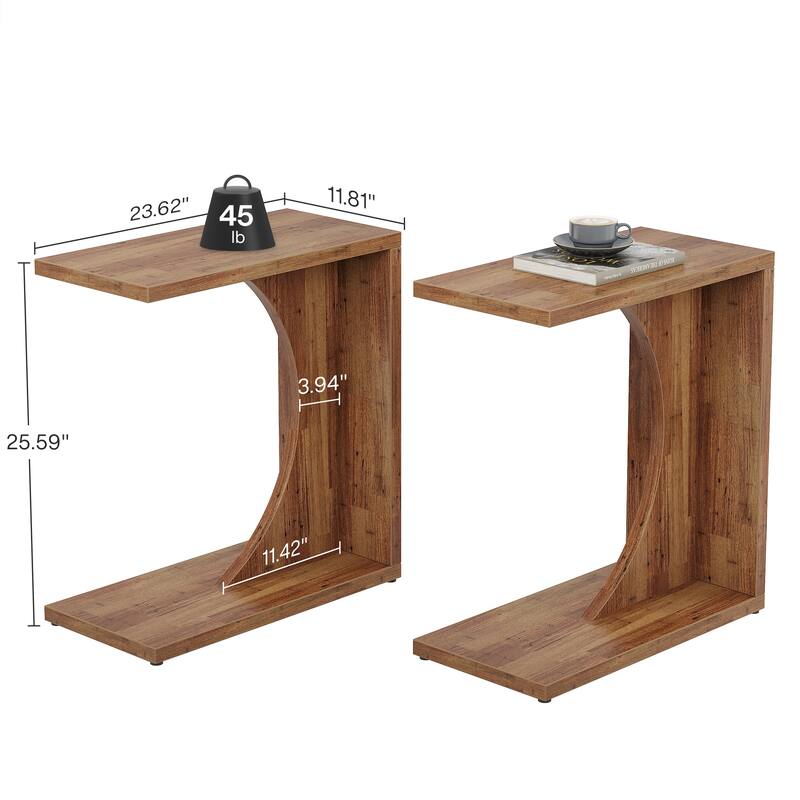 C-Shaped End Table for Couch, Side Table for Small Space
