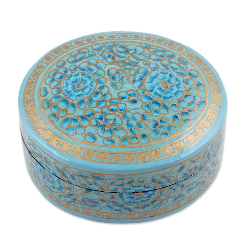 Novica Handmade Blue Blossoms Papier Mache And Wood Decorative Box - Blue