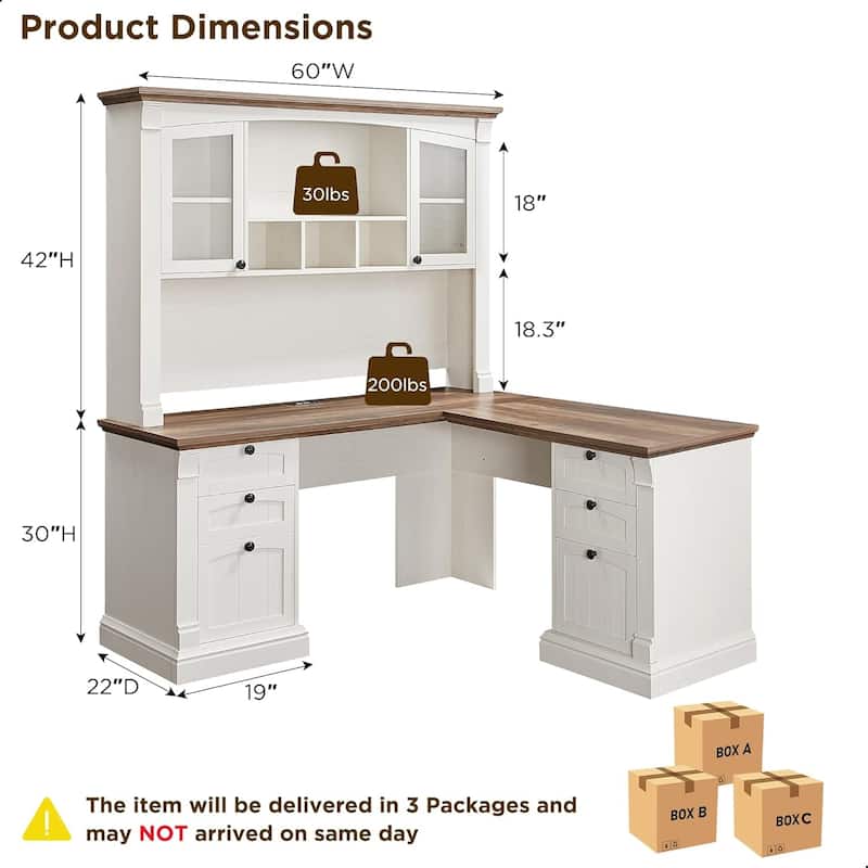 Farmhouse Computer Desk with Hutch, Wood Home Office Desk